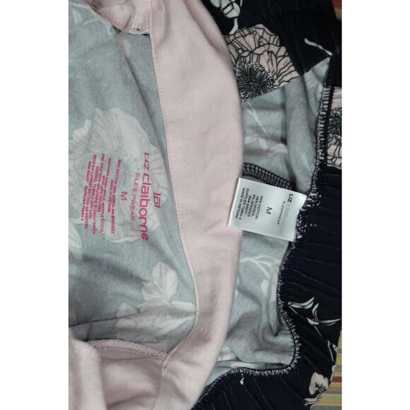 Liz Claiborne Pajama Set Navy Pink Floral Cotton Long Sleeve Sleepwear M - Picture 4 of 9